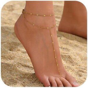 Anklets for Women Waterproof 18K Gold Plated Pearl Beaded Heart Diamond Ankle